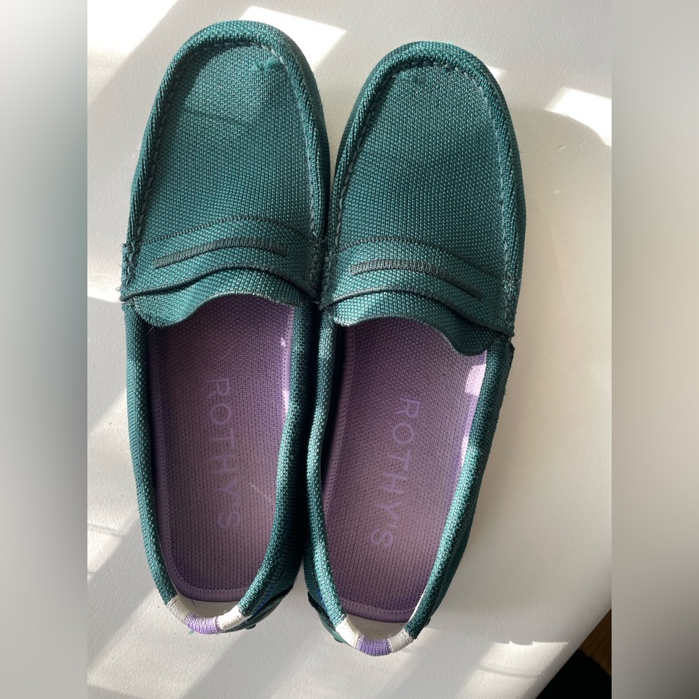 Rothy's Green Canvas Penny Loafers